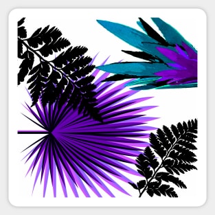 PALMS AND FERNS TROPICAL PATTERN IN PURPLE AND BLACK AND WHITE Sticker